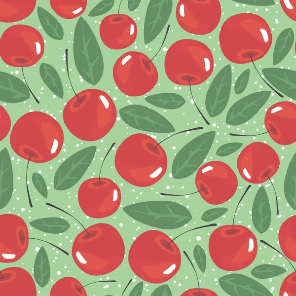 Nahtloser Hintergrund mit Beeren und Kirschblättern. Muster. — Stockvektor