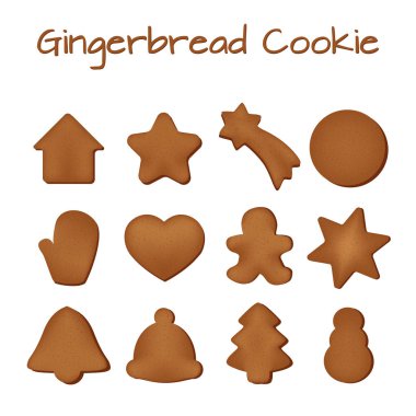 Beyaz bir arka plan üzerinde gingerbread çerezleri kümesi.