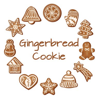 Beyaz bir arka plan üzerinde gingerbread çerezleri kümesi.