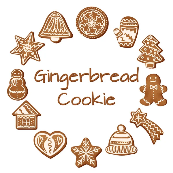 Beyaz bir arka plan üzerinde gingerbread çerezleri kümesi.