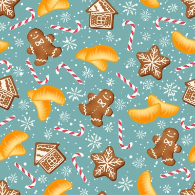 Noel arka plan gingerbread ve mandalina dilimleri ile.