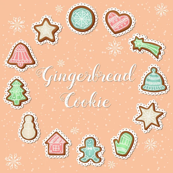 Set gingerbread cookies with frosting. — Stock Vector