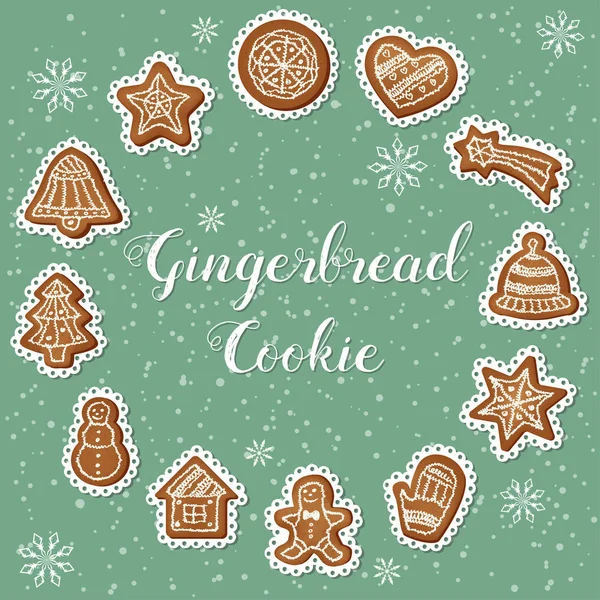 Set gingerbread cookies with frosting. — Stock Vector