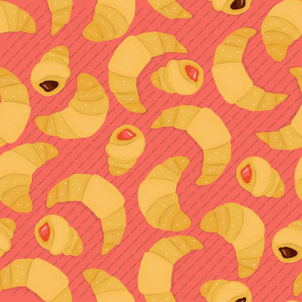 Mignon motif sans couture avec des croissants. Des bonbons au beurre. Modèle . — Image vectorielle