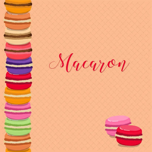 Sweet french macarons . Pasty traditional sweet macaroons biscuit . Seamless card — Stock Vector