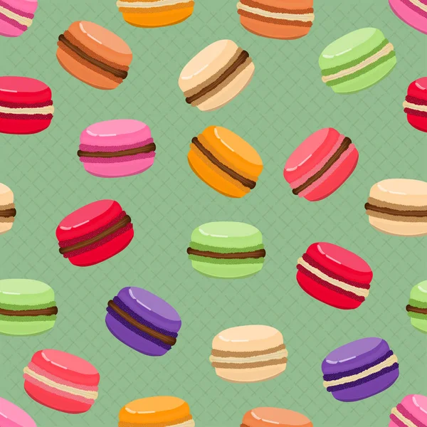 Niedliche nahtlose Muster mit Makronen. Französische Süßigkeiten. Muster. — Stockvektor