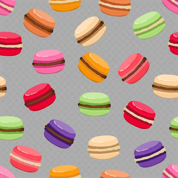 Mignon motif sans couture avec des macarons. Des bonbons français. Modèle . — Image vectorielle