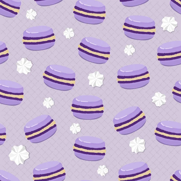 Mignon motif sans couture avec des macarons. Des bonbons français. Modèle . — Image vectorielle