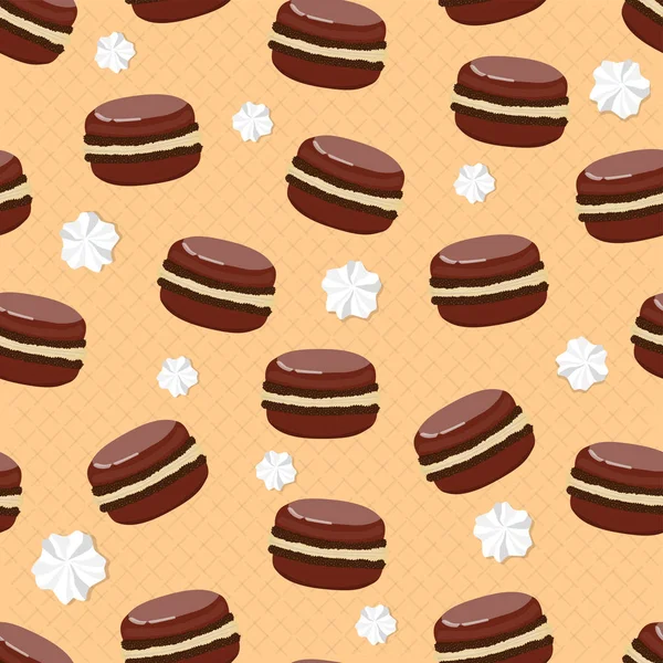 Mignon motif sans couture avec des macarons. Des bonbons français. Modèle . — Image vectorielle