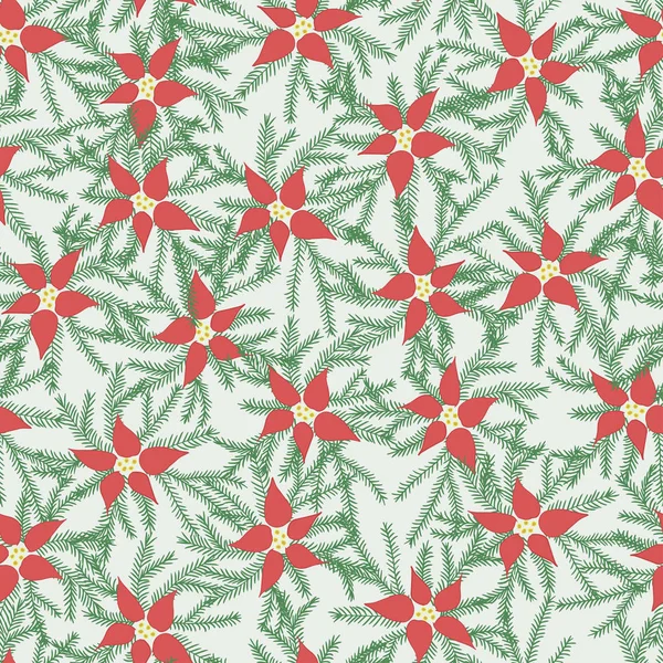 Poinsettia roja con ramas de abeto. Patrón . — Archivo Imágenes Vectoriales