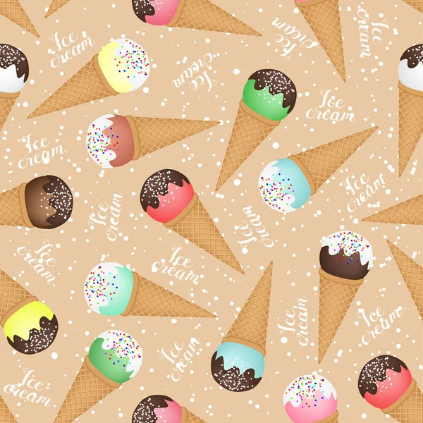 Fond sans couture de cônes de crème glacée de différentes couleurs . — Image vectorielle
