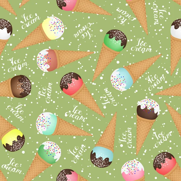 Fond sans couture de cônes de crème glacée de différentes couleurs . — Image vectorielle