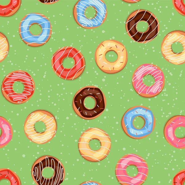 Seamless sweet donuts into the glaze. Pattern. — Stock Vector