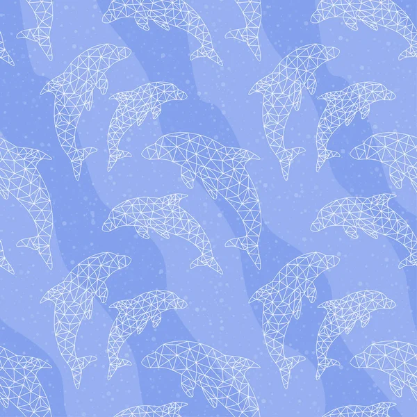 Fond sans couture, décoré de dauphins de polygones. Modèle . — Image vectorielle