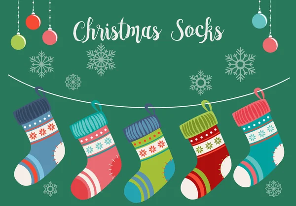 Lindo conjunto de calcetines de Navidad - vector de ilustración — Vector de stock