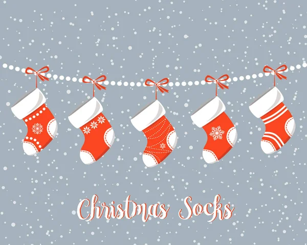 Conjunto de meias de Natal bonito - Ilustração vetorial — Vetor de Stock