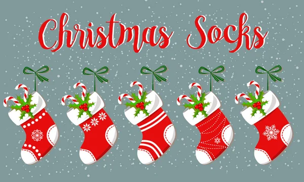 Lindo conjunto de calcetines de Navidad - vector de ilustración — Vector de stock