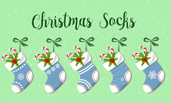 Cute Christmas Socks set - vector Illustration — Stock Vector