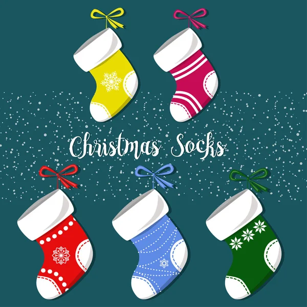 Roztomilý vánoční ponožky set - vektorové ilustrace — Stockový vektor