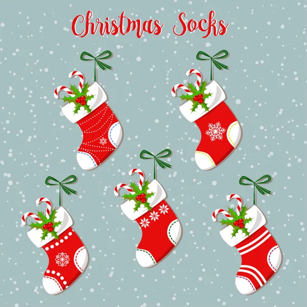 Roztomilý vánoční ponožky set - vektorové ilustrace — Stockový vektor