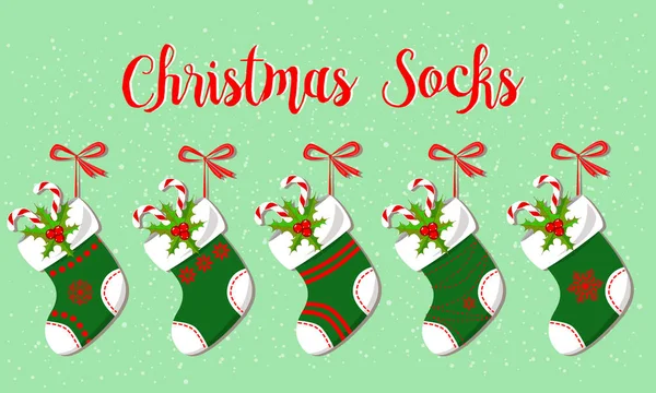 Lindo conjunto de calcetines de Navidad - vector de ilustración — Vector de stock