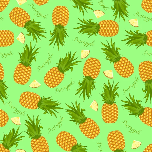 Seamless background of whole pineapples and pineapple slices. Pattern. — Stock Vector