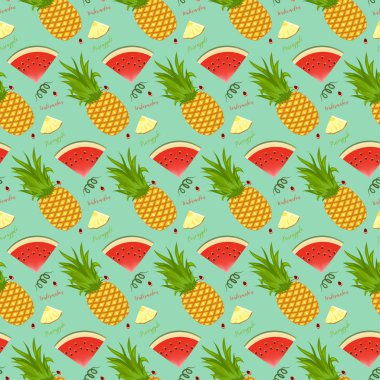 Ananas ve karpuz dilimleri sorunsuz arka plan. Desen.