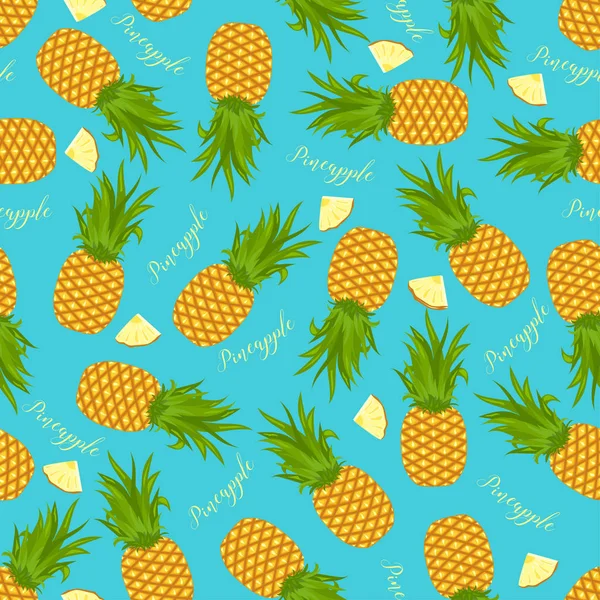 Seamless background of whole pineapples and pineapple slices. Pattern. — Stock Vector