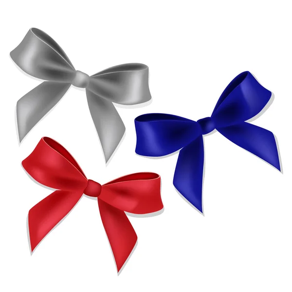 Blue, red and silver ribbons and bows. — Stock Vector