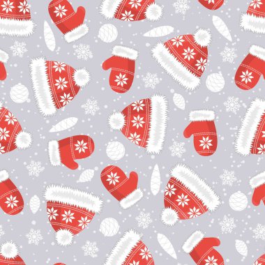 Noel şapka ve eldiven sorunsuz arka plan.