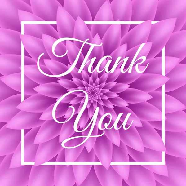 Tackkort - härlig gratulationskort med lila krysantemum i bakgrunden. — Stock vektor