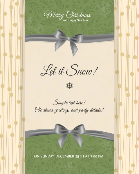 Запрошення на різдвяну вечірку. Прикрашені різдвяні луки. Нехай йде сніг — стоковий вектор