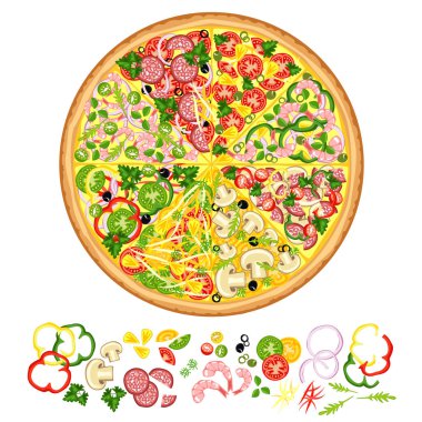 Lezzetli Pizza, pizza çeşitli malzemelerle.