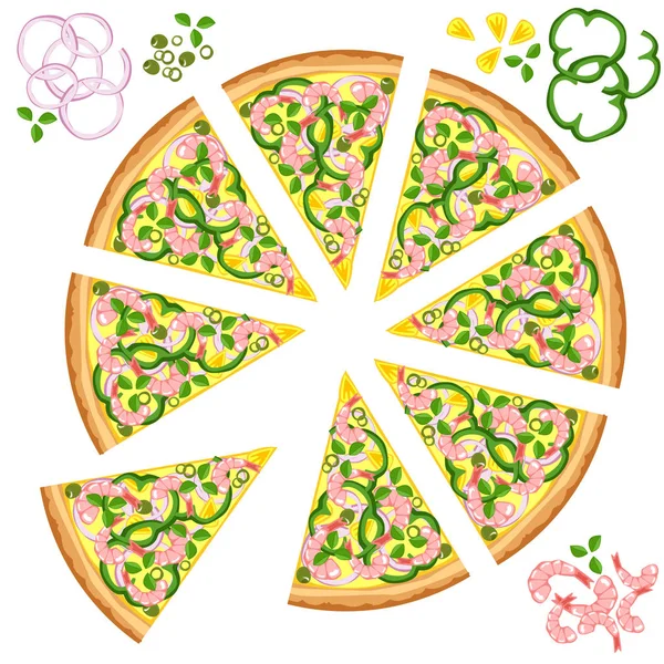 Rebanadas de pizza con varios ingredientes . — Vector de stock