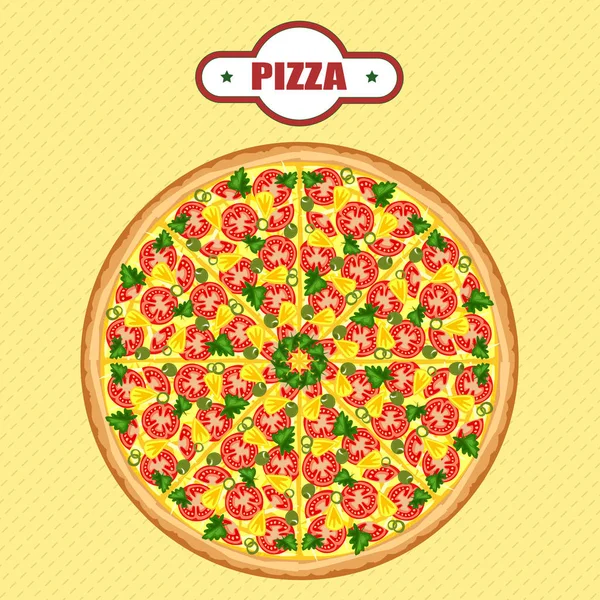 Leckere Pizza aus verschiedenen Zutaten. — Stockvektor