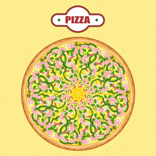 Deliciosa pizza de diferentes ingredientes . — Vector de stock