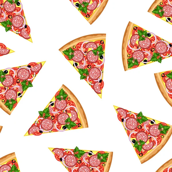 Nahtloser Hintergrund aus Scheiben leckerer Pizza. — Stockvektor