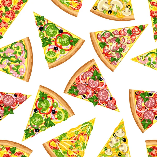 Fondo sin costuras de rebanadas de pizza sabrosa . — Vector de stock