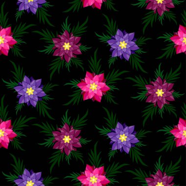 Siyah bir arka plan üzerinde sorunsuz çiçekler.