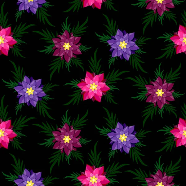Flores sin costura sobre un fondo negro . — Archivo Imágenes Vectoriales
