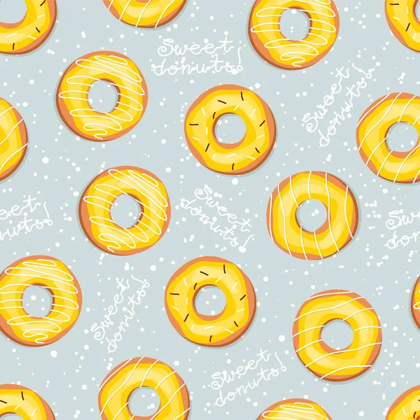 Niedlichen nahtlosen Hintergrund von süßen Donuts. Muster — Stockvektor