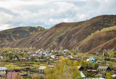 Altay Dağları, Rusya köyde. Havadan görünümü manzara