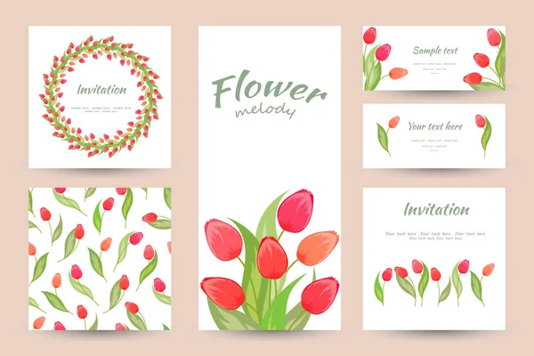 Coleção de cartões com tulipas floridas para o seu design . — Vetor de Stock