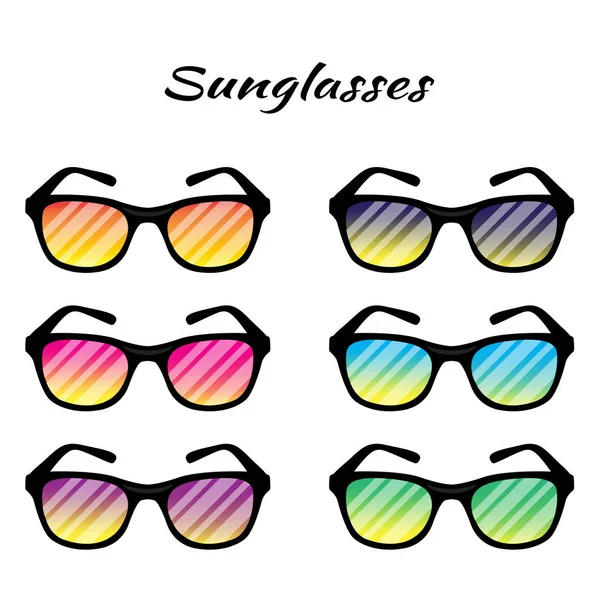 Sunglasses with colored glasses on a white background — Stock Vector