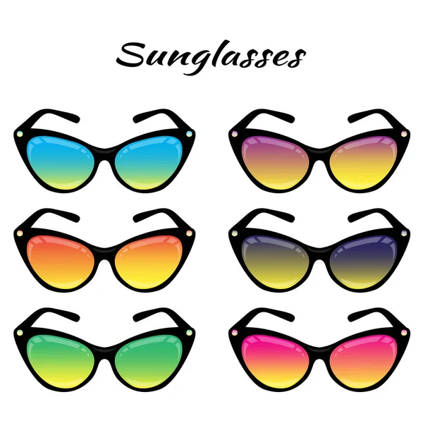 Sunglasses with colored glasses on a white background — Stock Vector