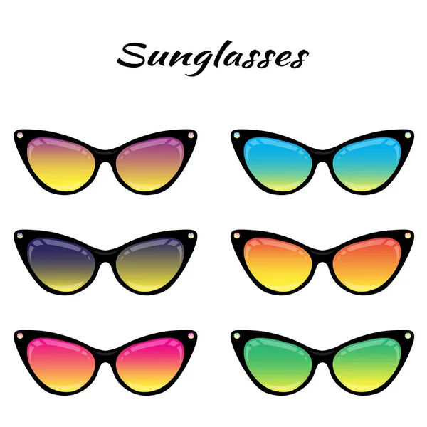 Сонцезахисні окуляри з кольоровими окулярами на білому тлі — стоковий вектор