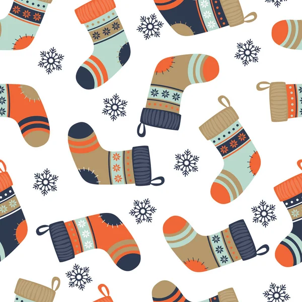 Seamless background with colored Christmas socks. Pattern — Stock Vector