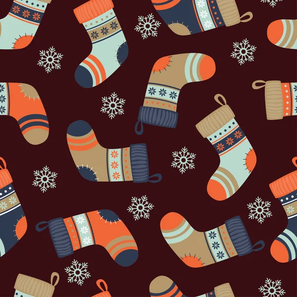 Bezešvé pozadí s barevnými vánoční ponožky. Vzor — Stockový vektor