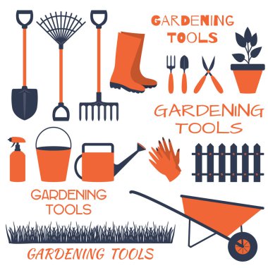 Beyaz bir arka plan üzerinde Bahçe için araçlar kümesi