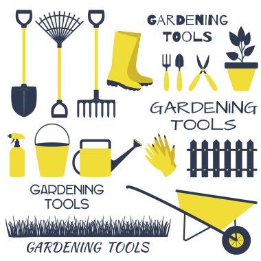Beyaz bir arka plan üzerinde Bahçe için araçlar kümesi